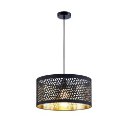 Suspension - Métal et tissu - 40 x H 140 cm - Noir Perforé et Doré - MIKADO