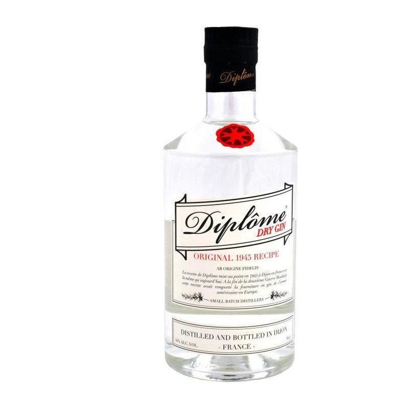 Diplôme Dry Gin 44° 70 CL - Le Dry Gin a la française, recette de 1945. La base parfaite pour tous vos cocktails a base de Gi