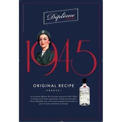 Diplôme Dry Gin 44° 70 CL - Le Dry Gin a la française, recette de 1945. La base parfaite pour tous vos cocktails a base de Gi