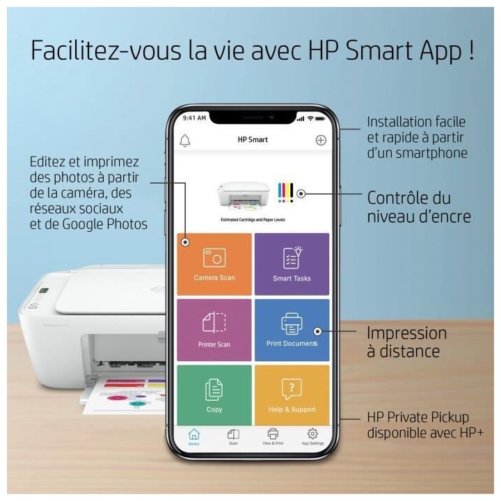 HP DeskJet 2710e Imprimante tout-en-un Jet d'encre couleur - 6 mois d'