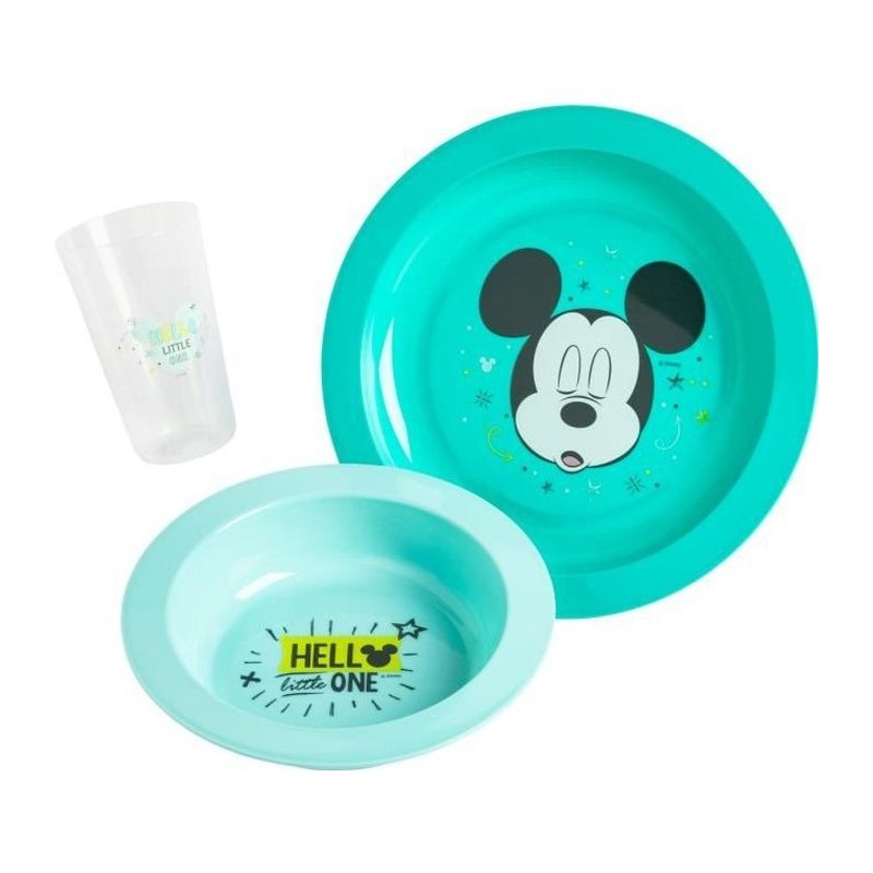 DISNEY Mickey Coffret repas 3 pieces : assiettes, bol et gobelet -