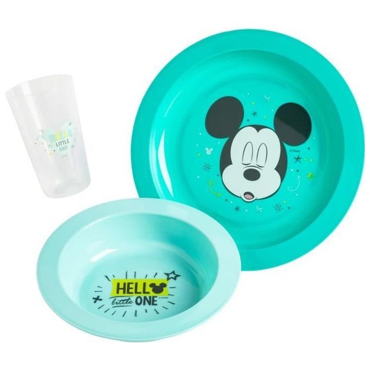 DISNEY Mickey Coffret repas 3 pieces : assiettes, bol et gobelet -