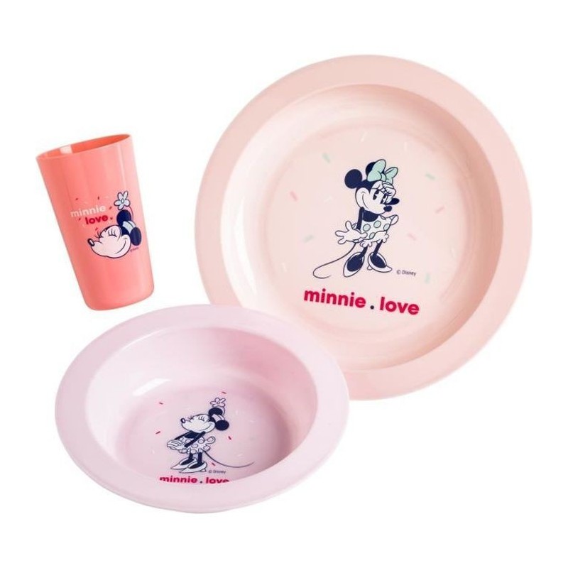 DISNEY Minnie Coffret repas 3 pieces : assiettes, bol et gobelet -