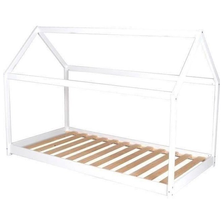 WEBER PANDA Lit enfant cabane Montessori - Bois pin massif blanc - Som