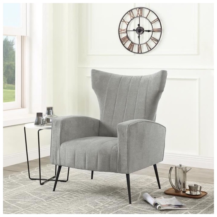 VOLKER Fauteuil Pieds Métal - Tissu Gris - L 73 x P 88 x H 102 cm