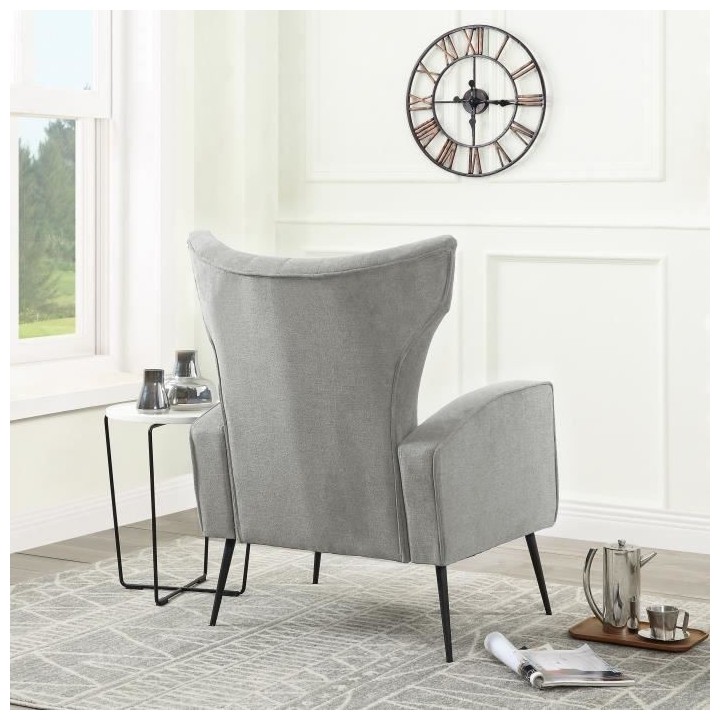 VOLKER Fauteuil Pieds Métal - Tissu Gris - L 73 x P 88 x H 102 cm