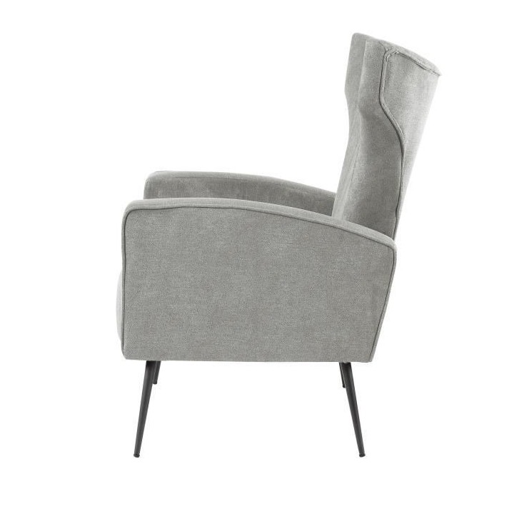 VOLKER Fauteuil Pieds Métal - Tissu Gris - L 73 x P 88 x H 102 cm
