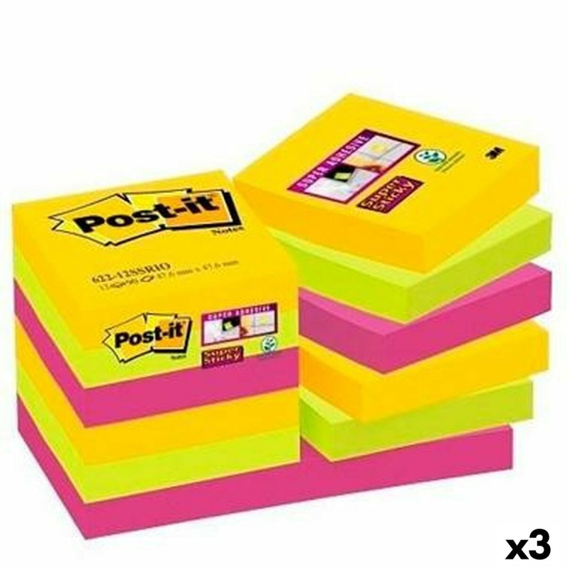 Ensemble de Notes Adhésives Post-it Super Sticky Multicouleur 47,6 x 47,6 mm (3 Unités)