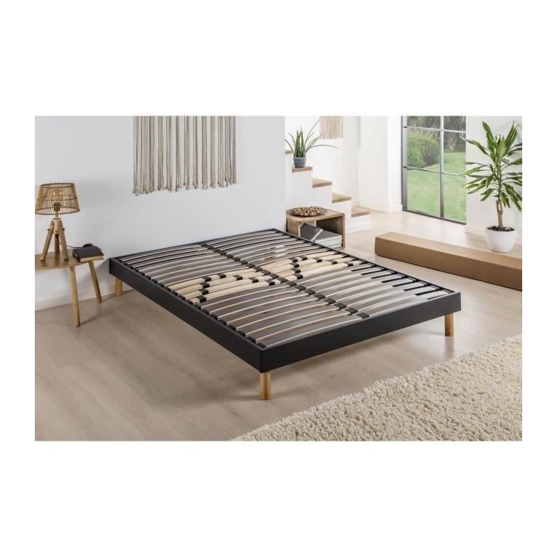 DEKO DREAM SOMKIT Sommier en Kit 140x190 cm - 20 lattes - Gris anthracite - Réglable