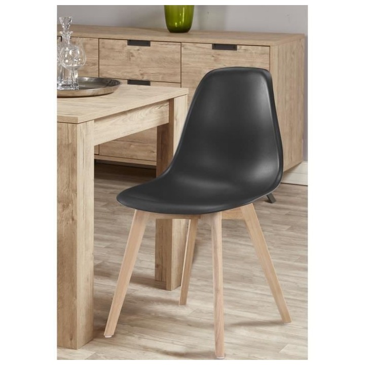 SACHA Chaise de salle a manger noir - Pieds en bois hévéa massif - S