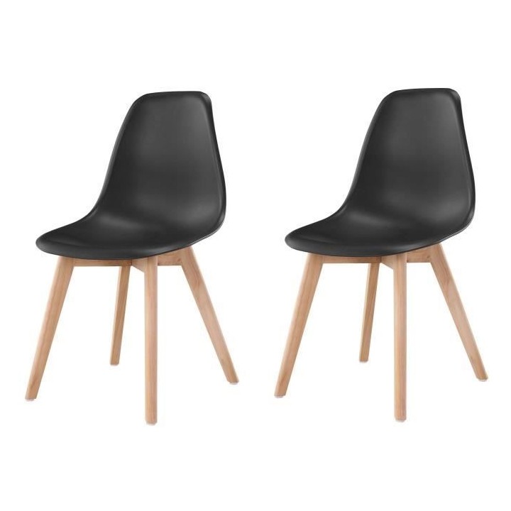 SACHA Lot de 2 chaises de salle a manger noir - Pieds en bois hévéa