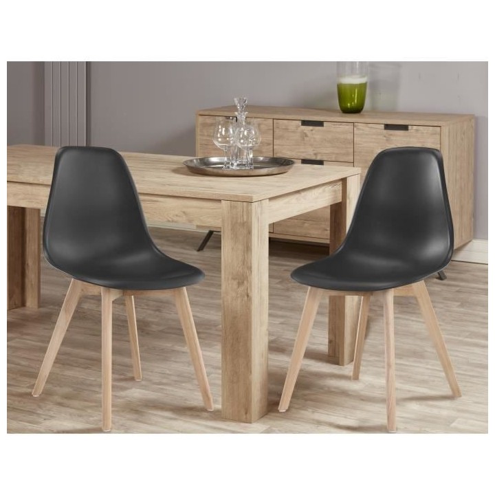 SACHA Lot de 2 chaises de salle a manger noir - Pieds en bois hévéa