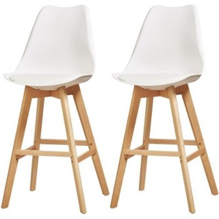 BJORN Lot de 2 tabourets de bar pieds en bois hetre massif - Revetemen