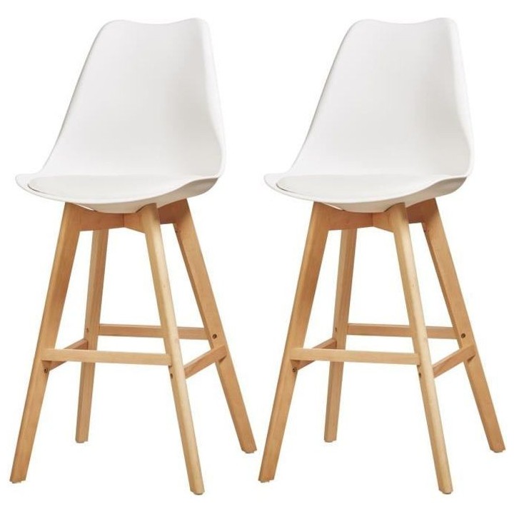 BJORN Lot de 2 tabourets de bar pieds en bois hetre massif - Revetemen