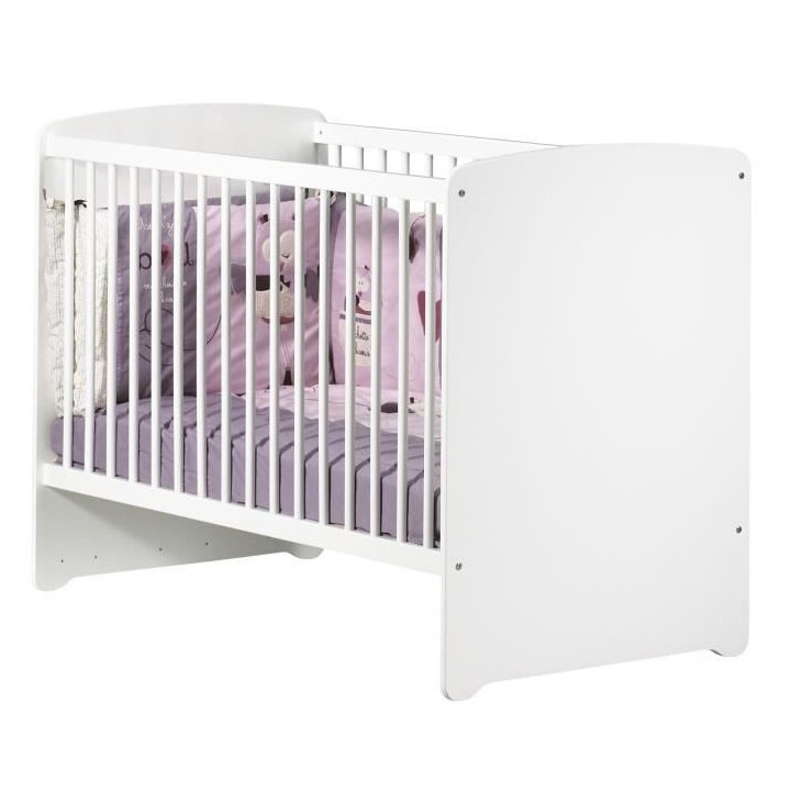 BABY PRICE Lit bébé 120x60 - 3 positions - Blanc - New Basic