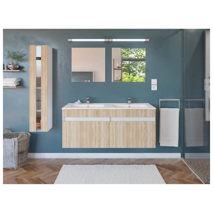ALBAN Salle de Bain complete L 120cm - Meuble + Vasque + Colonne vitr