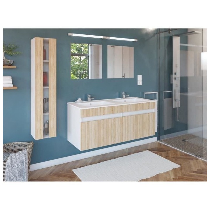 ALBAN Salle de Bain complete L 120cm - Meuble + Vasque + Colonne vitr
