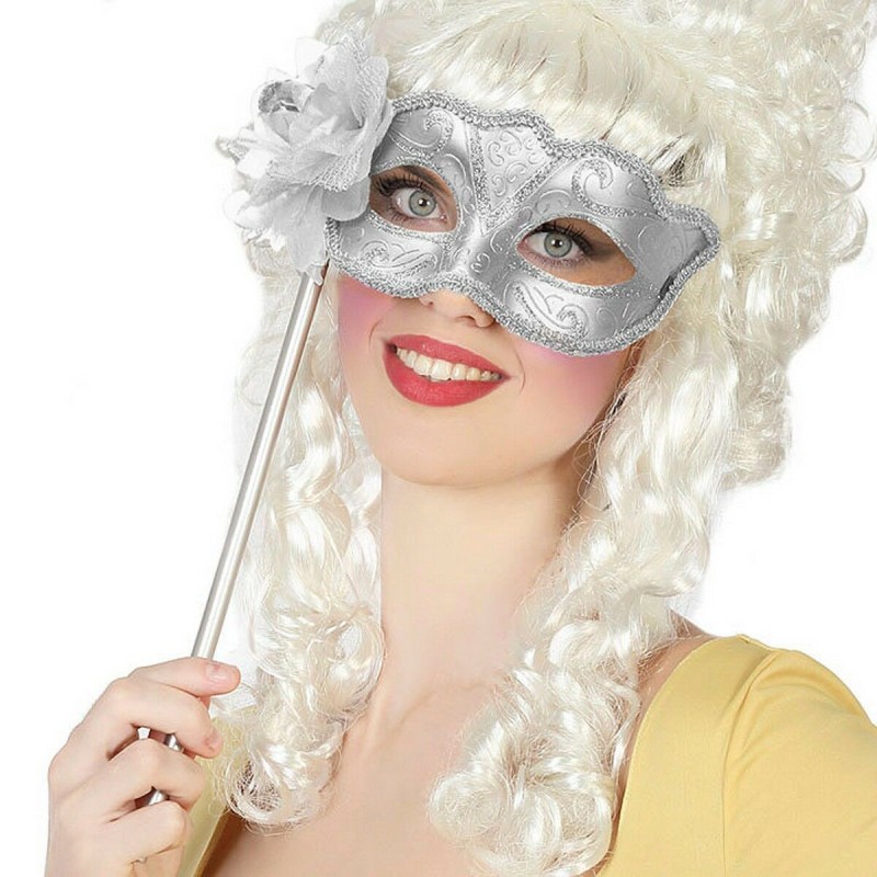 Masque Argenté Avec poignée Vénitien