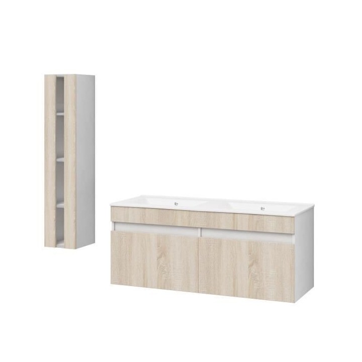 ALBAN Salle de Bain complete L 120cm - Meuble + Vasque + Colonne vitr