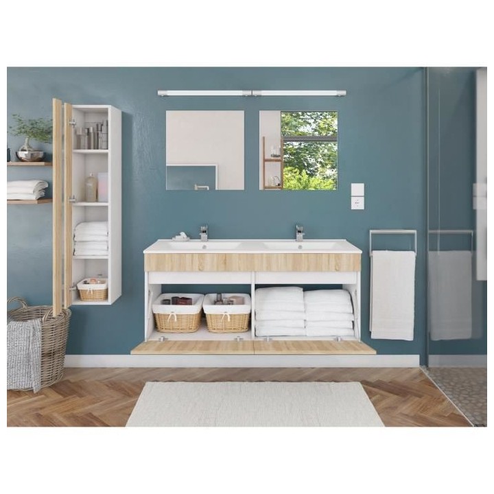 ALBAN Salle de Bain complete L 120cm - Meuble + Vasque + Colonne vitr