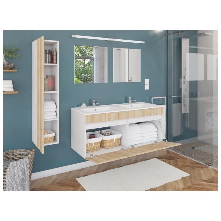 ALBAN Salle de Bain complete L 120cm - Meuble + Vasque + Colonne vitr
