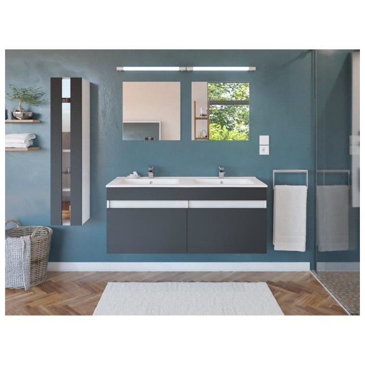 Salle de Bain complete L 120cm - Meuble + Vasque + Colonne vitrée - G