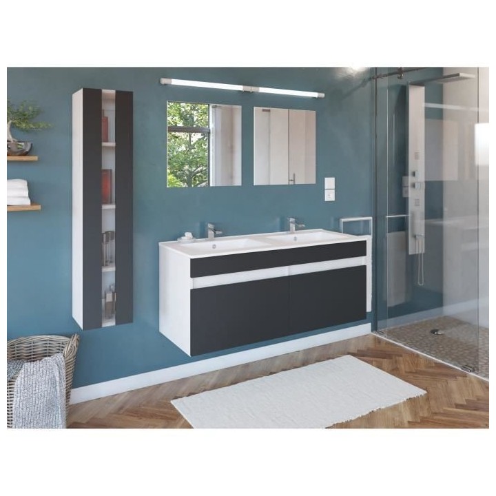 Salle de Bain complete L 120cm - Meuble + Vasque + Colonne vitrée - G