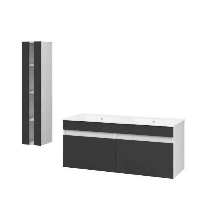 Salle de Bain complete L 120cm - Meuble + Vasque + Colonne vitrée - G