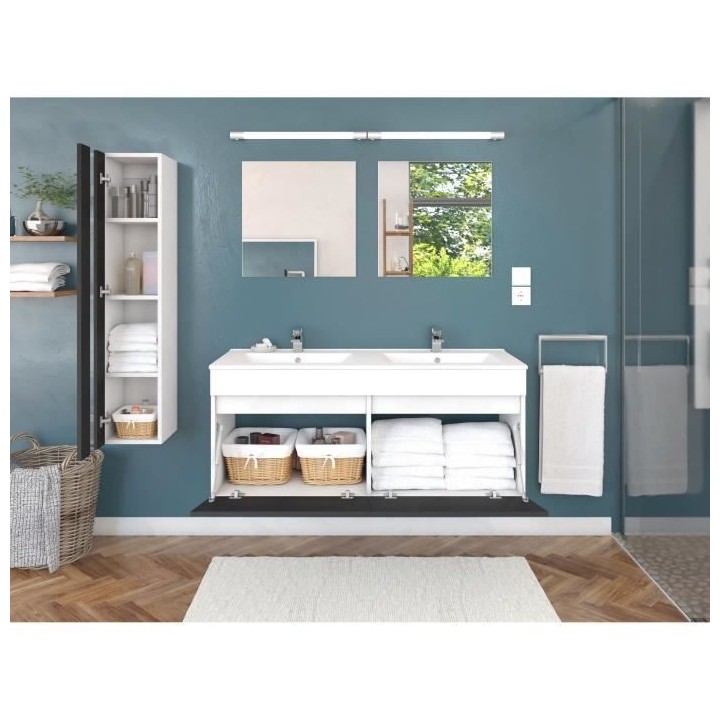 Salle de Bain complete L 120cm - Meuble + Vasque + Colonne vitrée - G