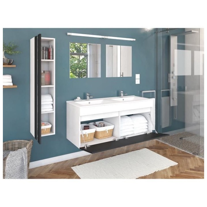 Salle de Bain complete L 120cm - Meuble + Vasque + Colonne vitrée - G