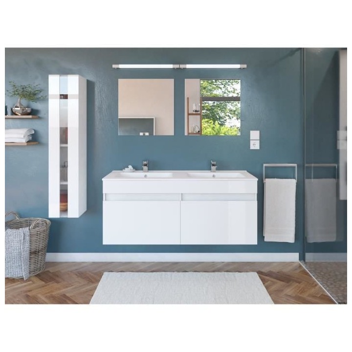 Salle de Bain complete L 120cm - Meuble + Vasque + Colonne vitrée - B