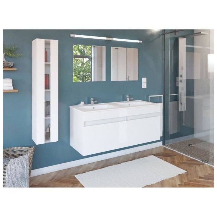 Salle de Bain complete L 120cm - Meuble + Vasque + Colonne vitrée - B