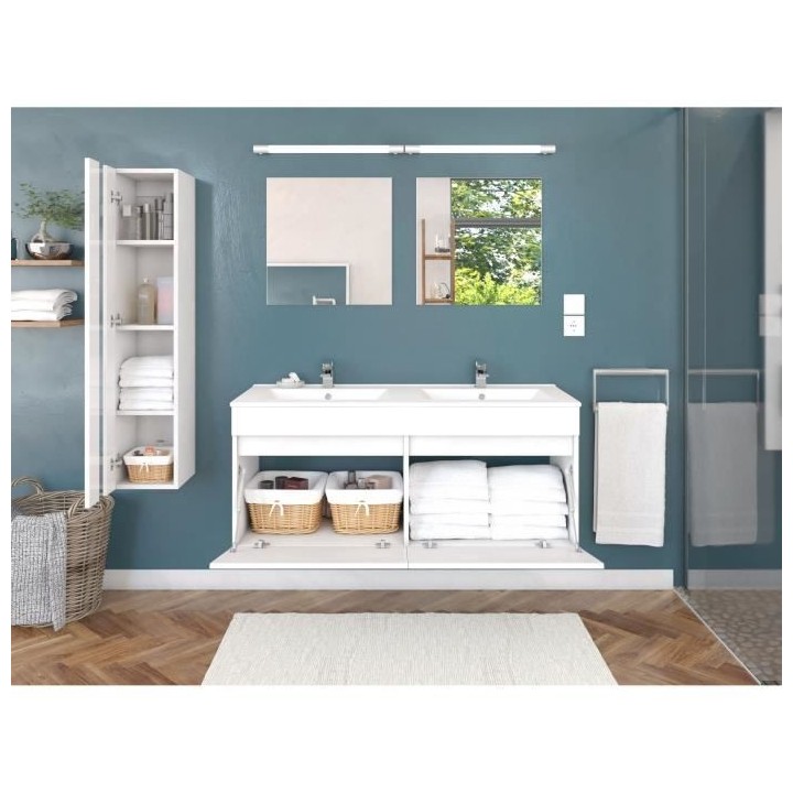 Salle de Bain complete L 120cm - Meuble + Vasque + Colonne vitrée - B