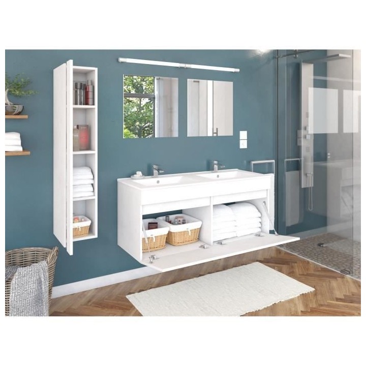 Salle de Bain complete L 120cm - Meuble + Vasque + Colonne vitrée - B