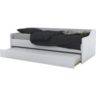 WEBER Lit gigogne contemporain blanc + sommier en bois épicéa massif