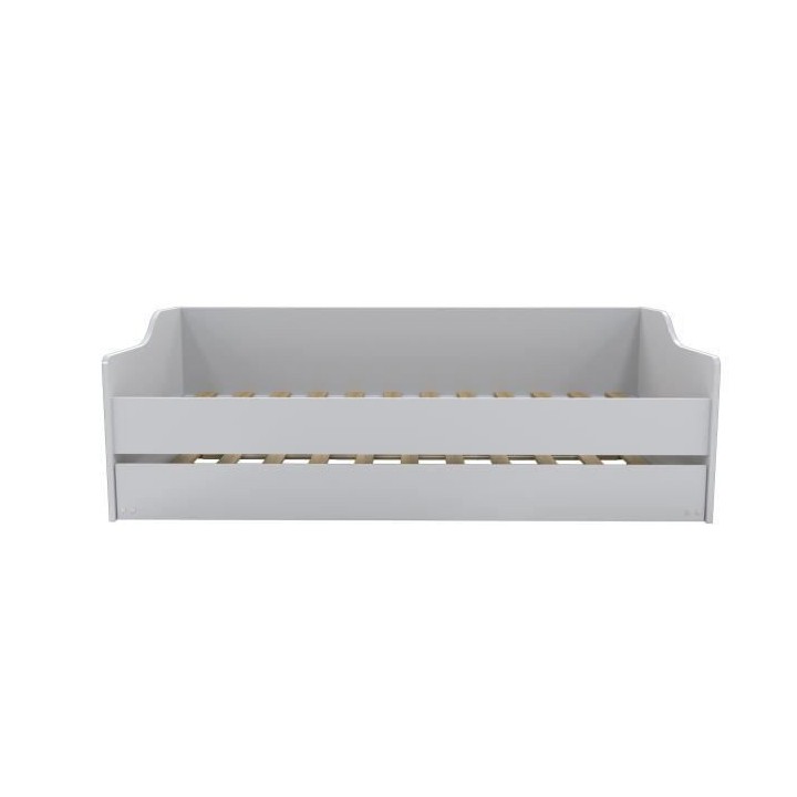 WEBER Lit gigogne contemporain blanc + sommier en bois épicéa massif