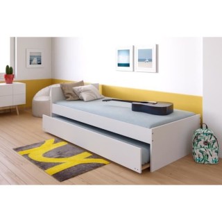 WEBER Lit gigogne enfant avec sommiers contemporain mélaminé blanc -