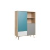 Buffet haut - Chene Sonoma, blanc, gris et bleu - Style scandinave - CUBA - L 103 x P 40 x H 139 cm