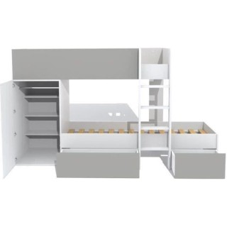 WEBER Lit superposé enfant contemporain blanc et gris - l 90 x L 190