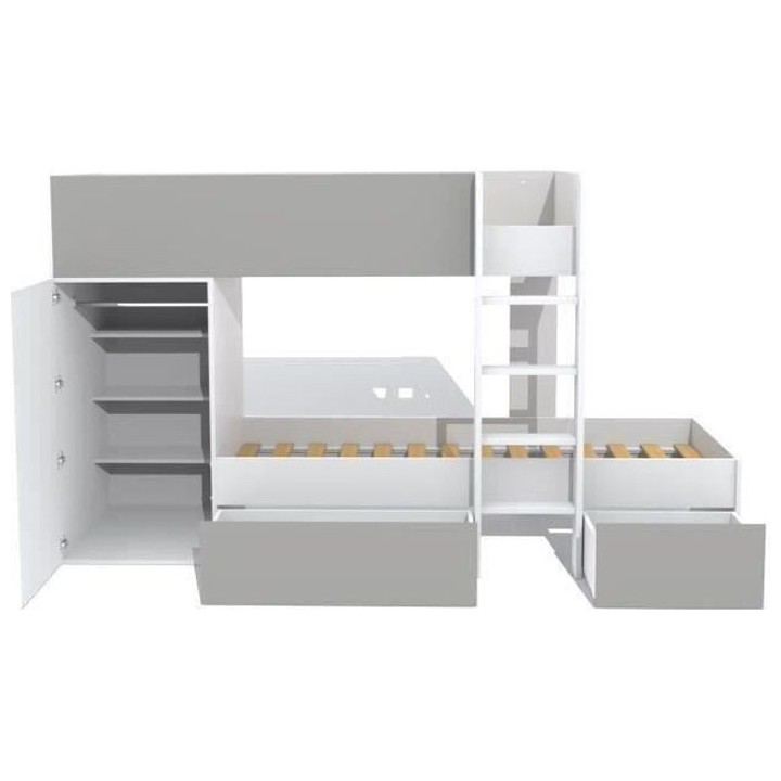 WEBER Lit superposé enfant contemporain blanc et gris - l 90 x L 190