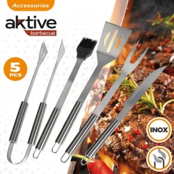 Ustensiles pour barbecues Aktive 7,5 x 35 x 1,9 cm Acier inoxydable Silicone 12 Unités (5 Pièces)