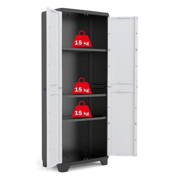 KETER | ARMOIRE HAUTE LINEAR, Noir / Gris / Bleu, 68 x 39 x 173 cm