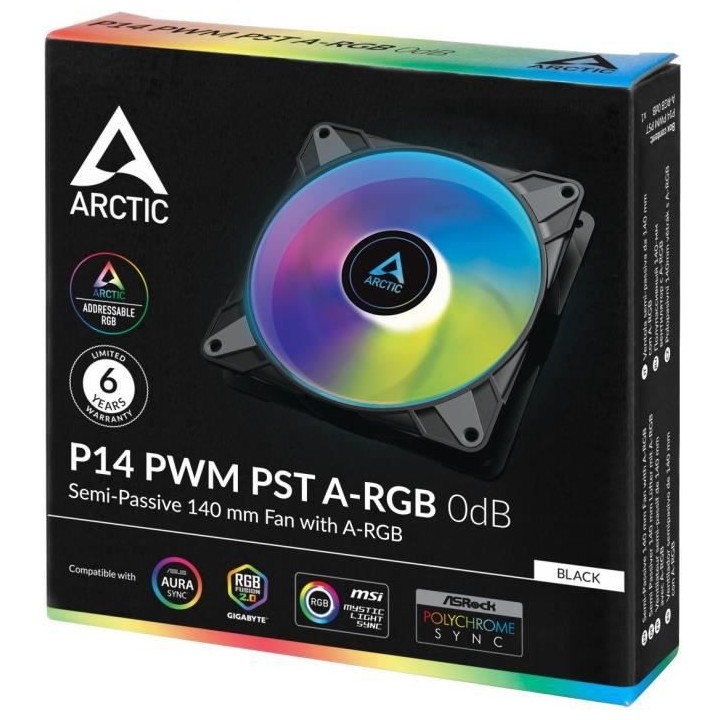 ARCTIC P14 PWM PST ARGB 0dB (Noir) - Ventilateur 140mm ARGB pour boiti