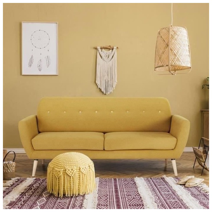 Canapé 3 places LILLY - Tissu Moutarde - Style contemporain - L 193 x