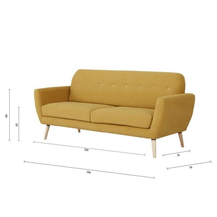 Canapé 3 places LILLY - Tissu Moutarde - Style contemporain - L 193 x