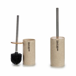 Brosse de salle de wc Beige Argenté Métal Résine Bambou 9,6 x 37,5 x 9,6 cm (6 Unités)