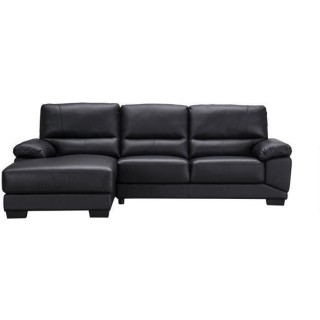 Canapé d'angle gauche - 3 places - Cuir et simili noir - Contemporain