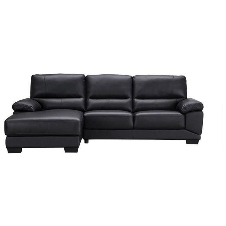 Canapé d'angle gauche - 3 places - Cuir et simili noir - Contemporain