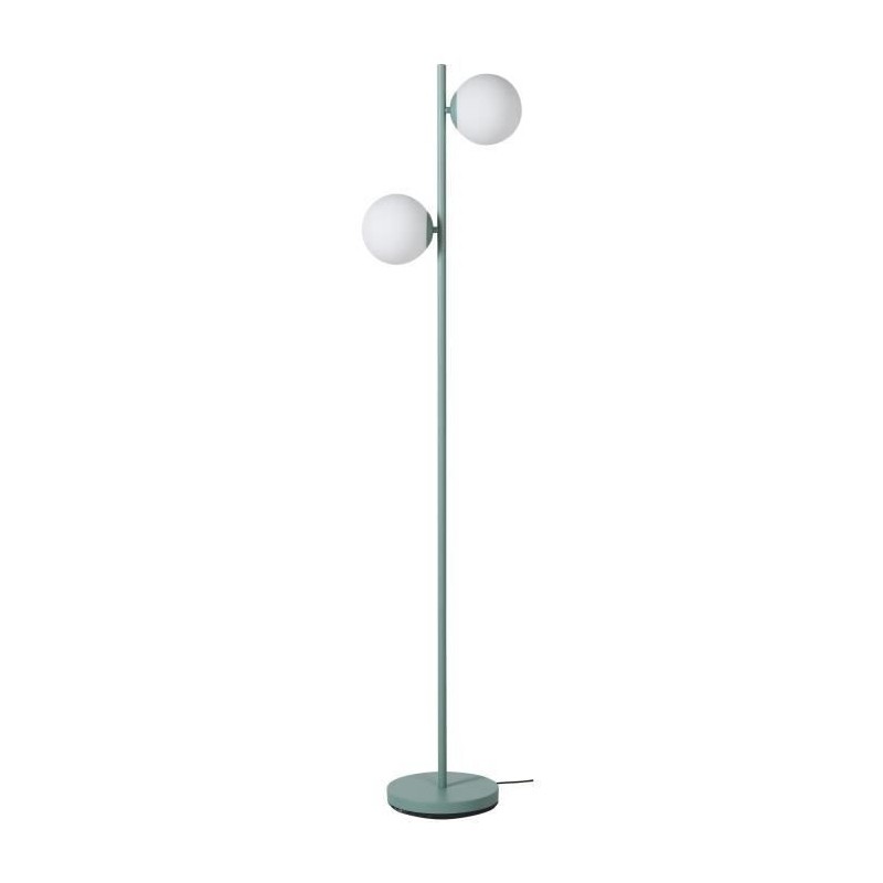 RETRO Lampadaire - Abat-jour 2 boules en verre - H 160 cm - Bleu Céladon