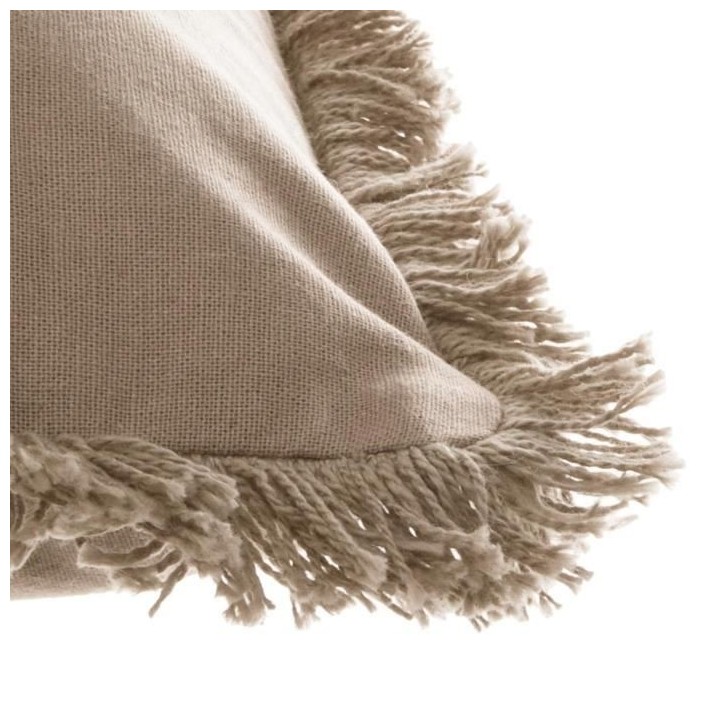 Coussin déhoussable avec contour frange - 30 x 50 cm - Beige lin